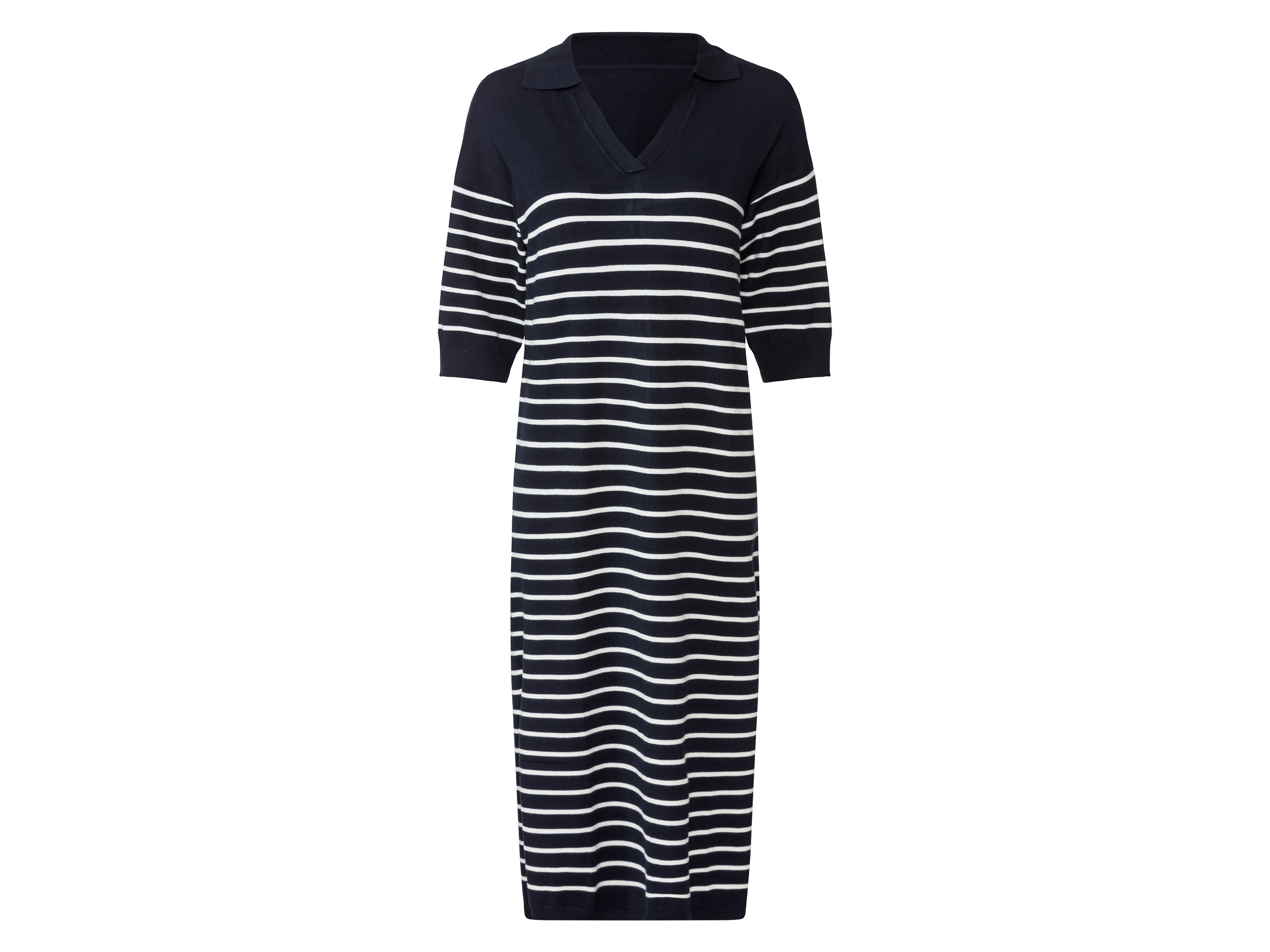 esmara® Dámské pletené midi šaty (XS (32/34), navy modrá / bílá)