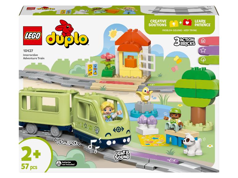 LEGO Duplo krabice s interaktivním dobrodružným vlakem a příslušenstvím.