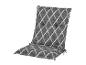 Šedý polštář na židli nebo gauč s bílým a šedým vzorem v kosočtverci.