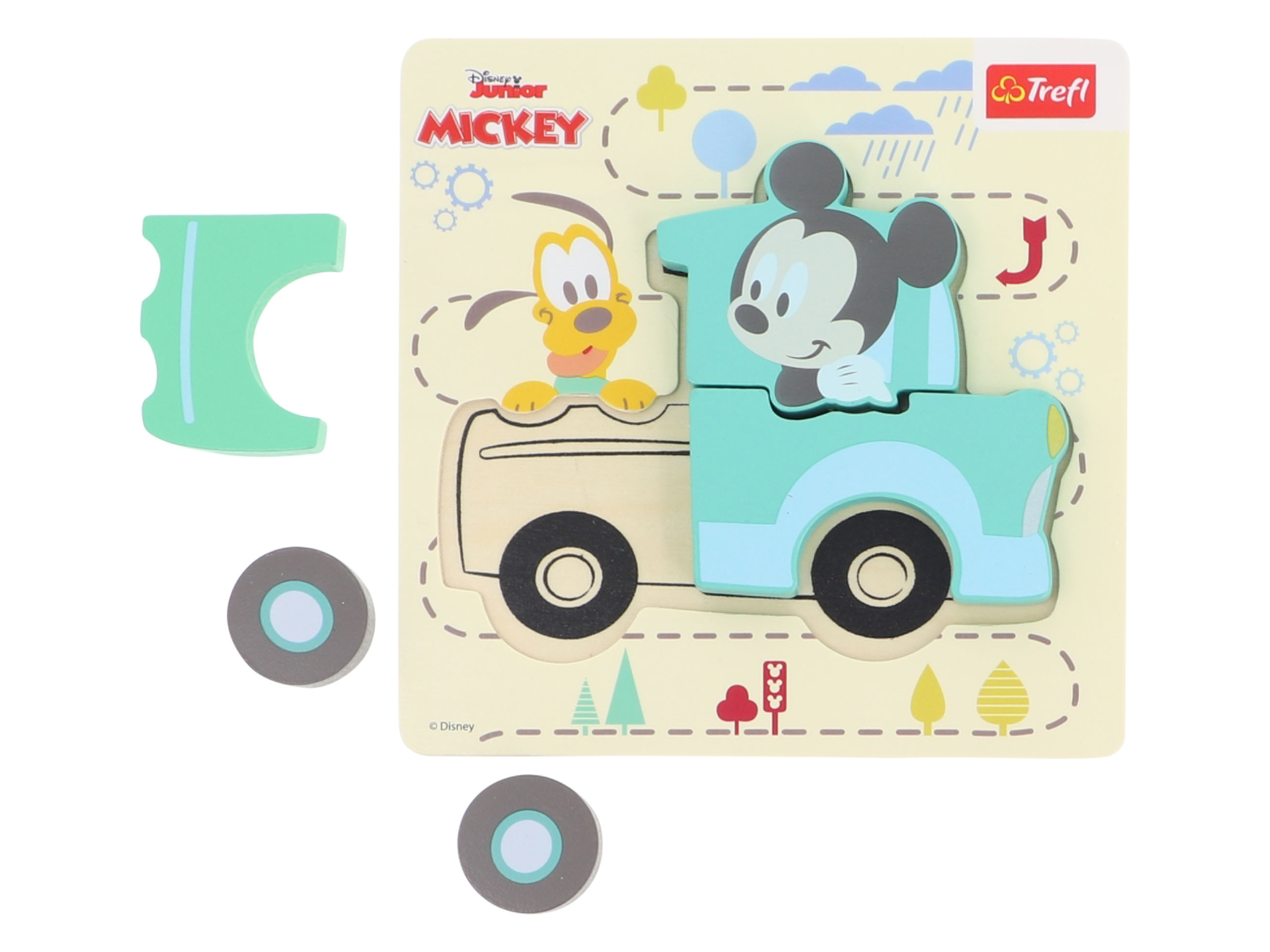 Trefl Dřevěné puzzle pro nejmenší (Zelené auto - Mickey Mouse)