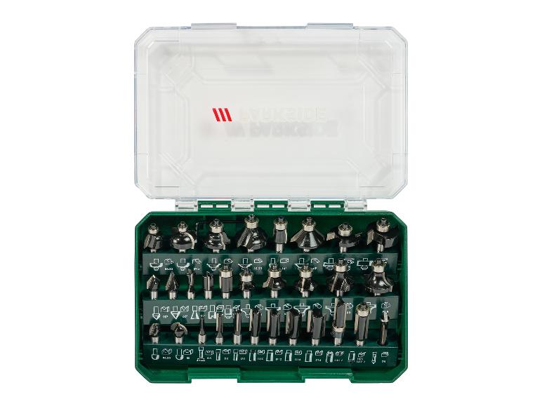 Sada fréz do horních frézek v zelené krabici, s různými tvary a velikostmi