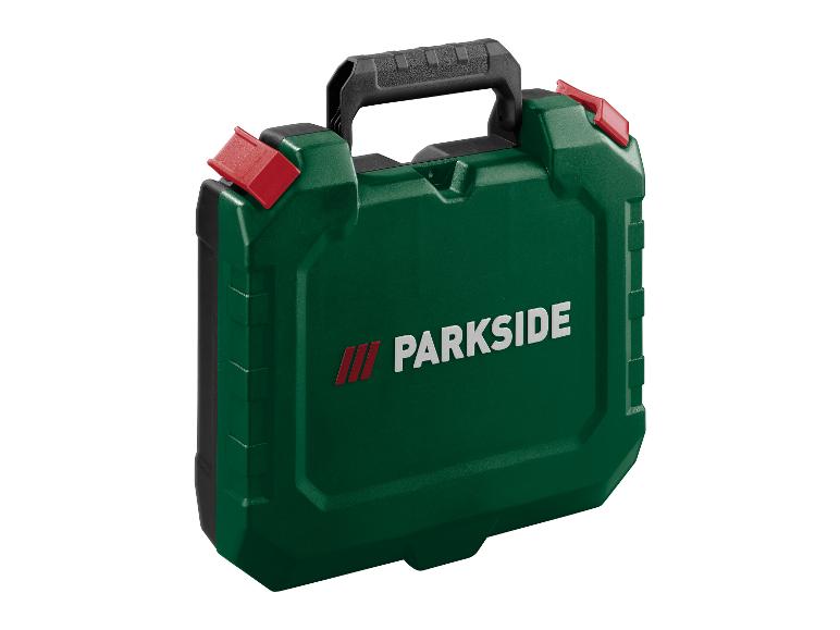 Zelená krabička na nářadí Parkside s rukojetí.