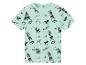 Dětské světle zelené tričko s motivem majáků, pláže a palem.