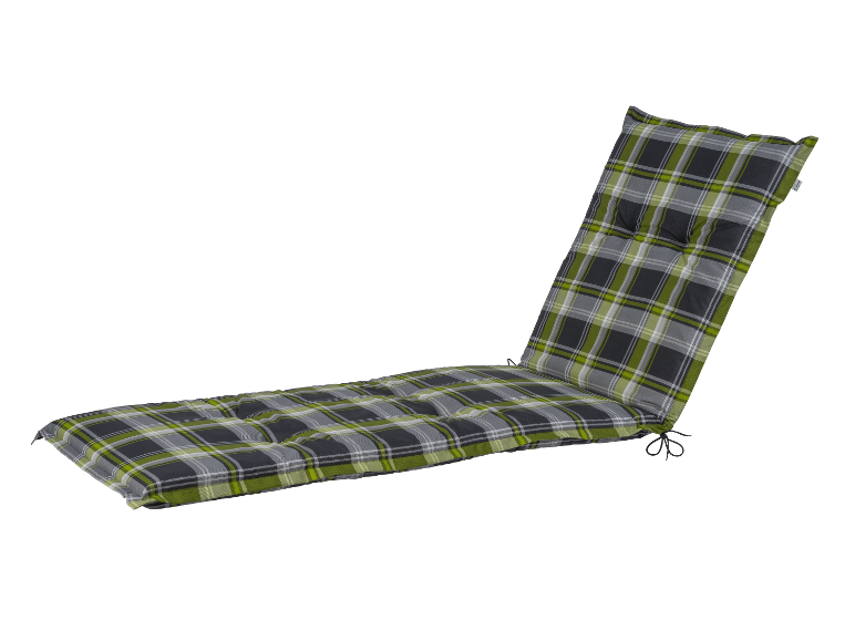 Poduška na lehátko s kostkovaným vzorem v zelené a šedé barvě.