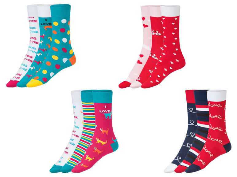  Zobrazit na celou obrazovku Fun Socks Ponožky s romantickým vzorem v dárkovém balení, 3 páry - Obrázek 1