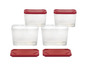 Čtyři průhledné úložné boxy s červenými víky