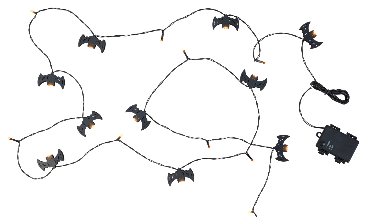 Světelný LED řetěz / Halloweenská LED pavučina (netopýři)