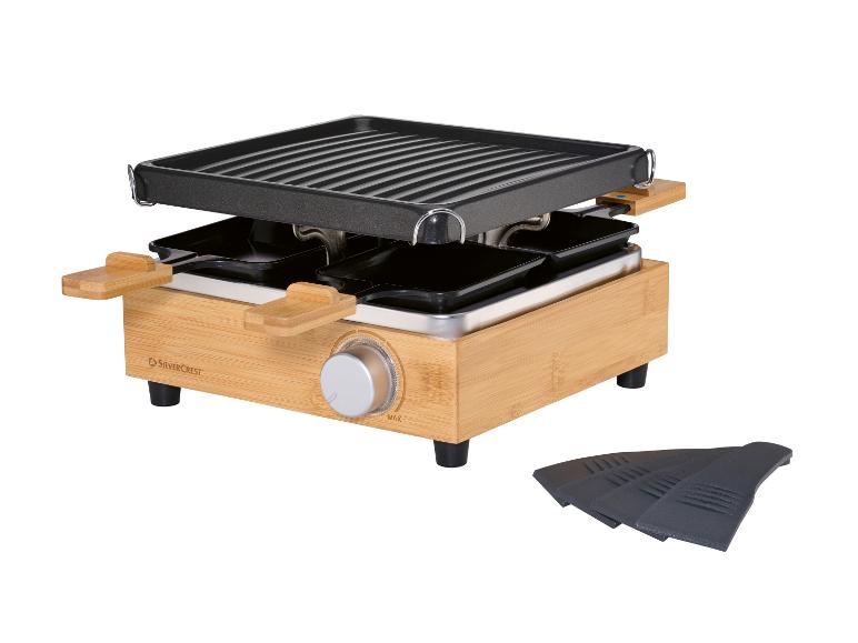 Raclette gril SilverCrest s bambusovou základnou a špachtlemi