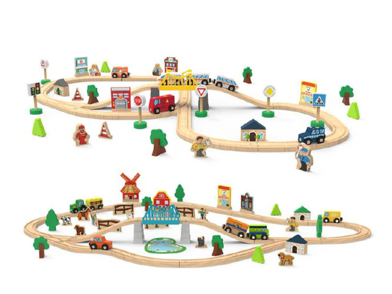 PLAYTIVE® Dřevěná železnice Město / Statek
