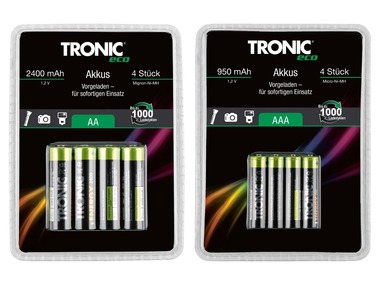 TRONIC® Přednabité nabíjecí baterie Ni-MH "Ready 2 Use", 4 kusy