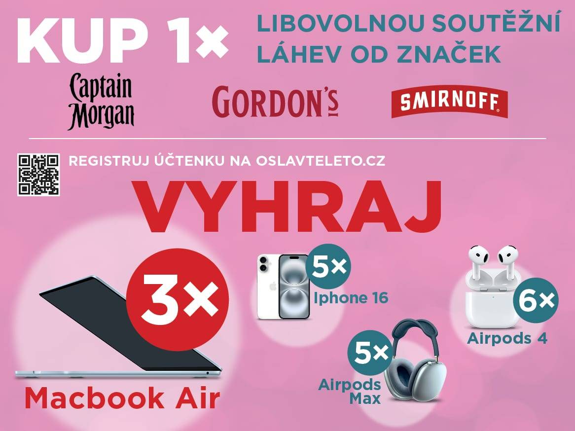 Soutěž o MacBook Air, iPhone 16, AirPods Max a AirPods 4 od Captain Morgan, Gordon's a Smirnoff.