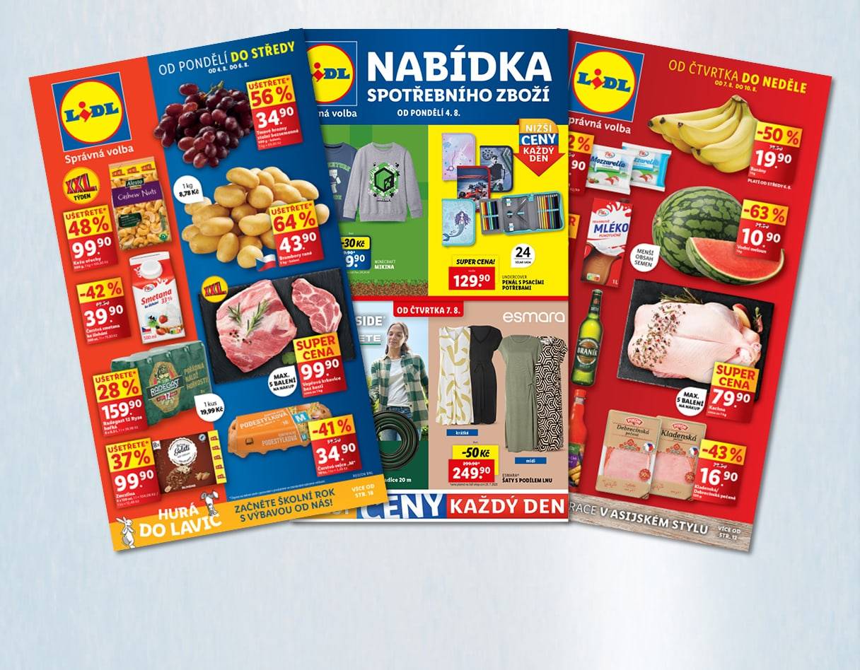 Lidl leták s nabídkou potravin, nápojů a oblečení Esmara.
