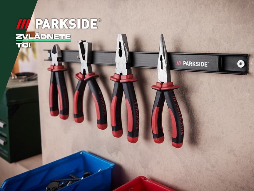 Parkside magnetická lišta na nářadí s kleštěmi.