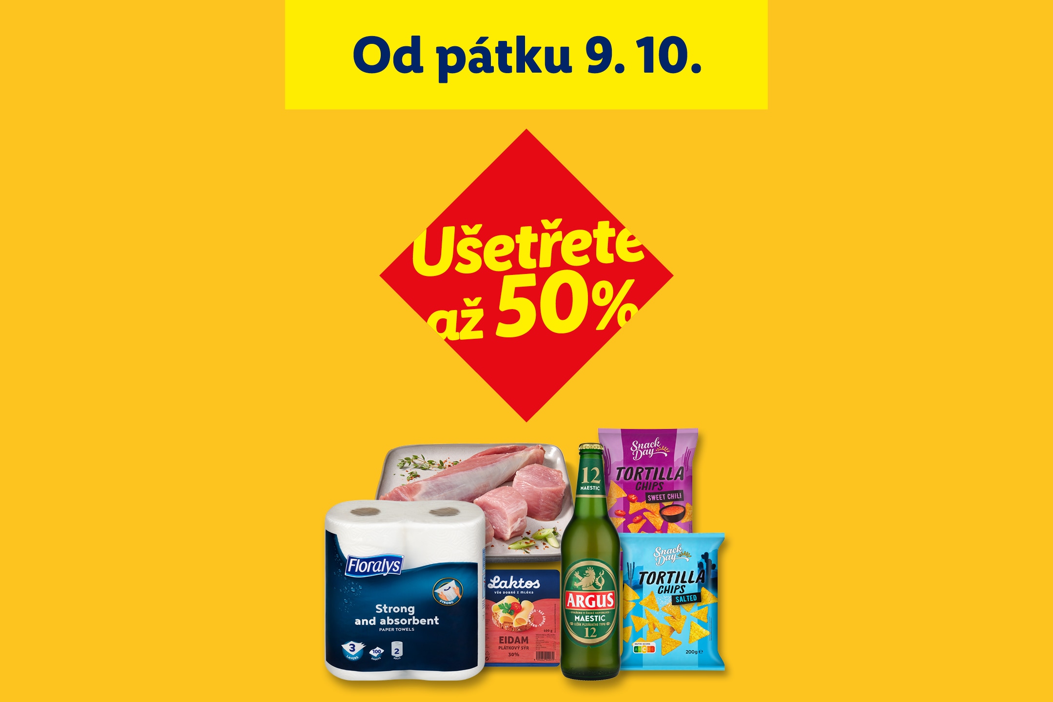 Akční nabídka potravin a drogerie se slevou až 50 % od pátku 9. 10.