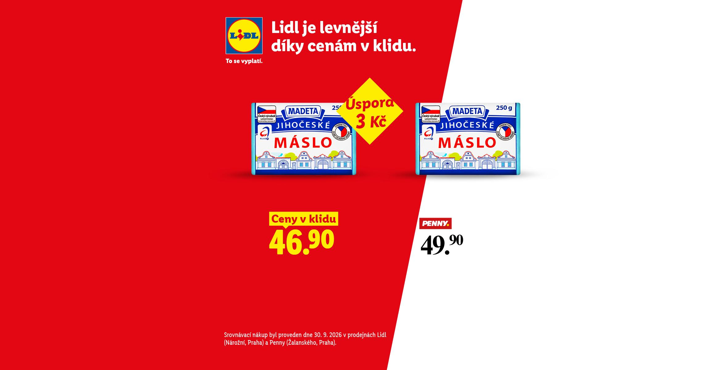 Srovnání cen másla s úsporou 3 Kč.