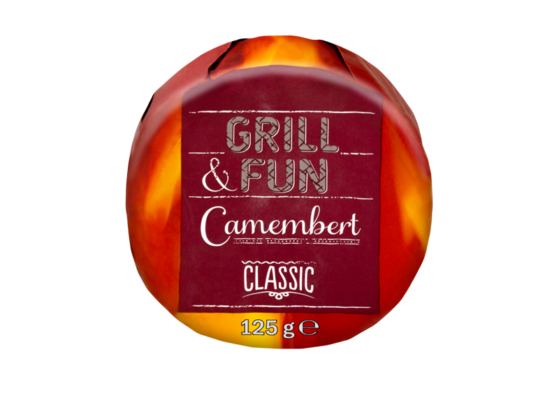 Grilovací camembert s nápisem „Grill & Fun Camembert Classic“, 125 g.