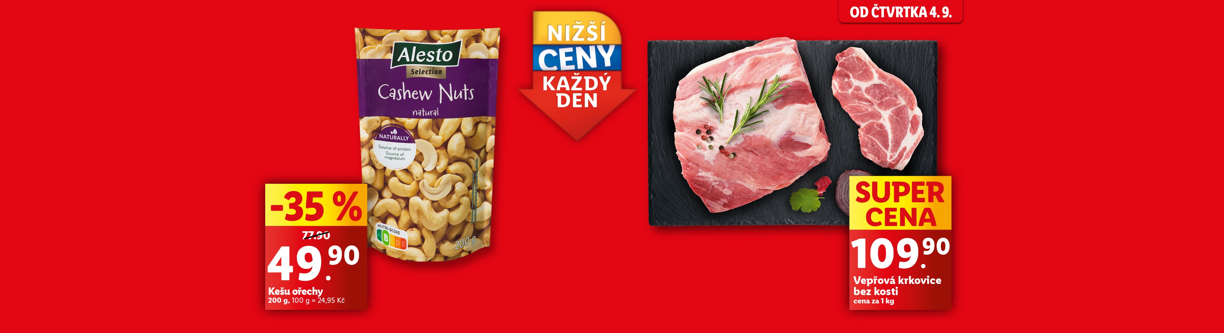 Reklama na vepřovou krkovici bez kosti za 109,90 Kč za kg.