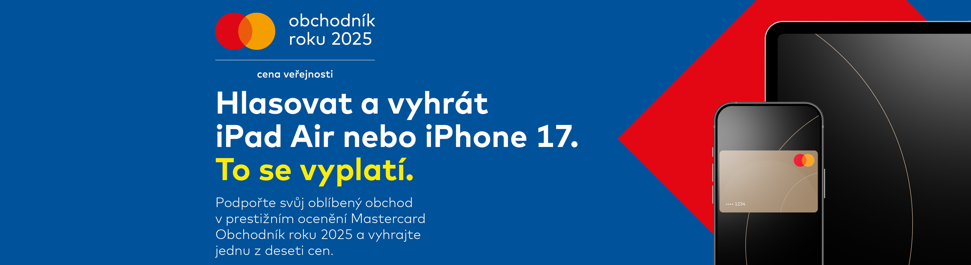 Soutěž Mastercard Obchodník roku 2025 s možností vyhrát iPad Air nebo iPhone 17.