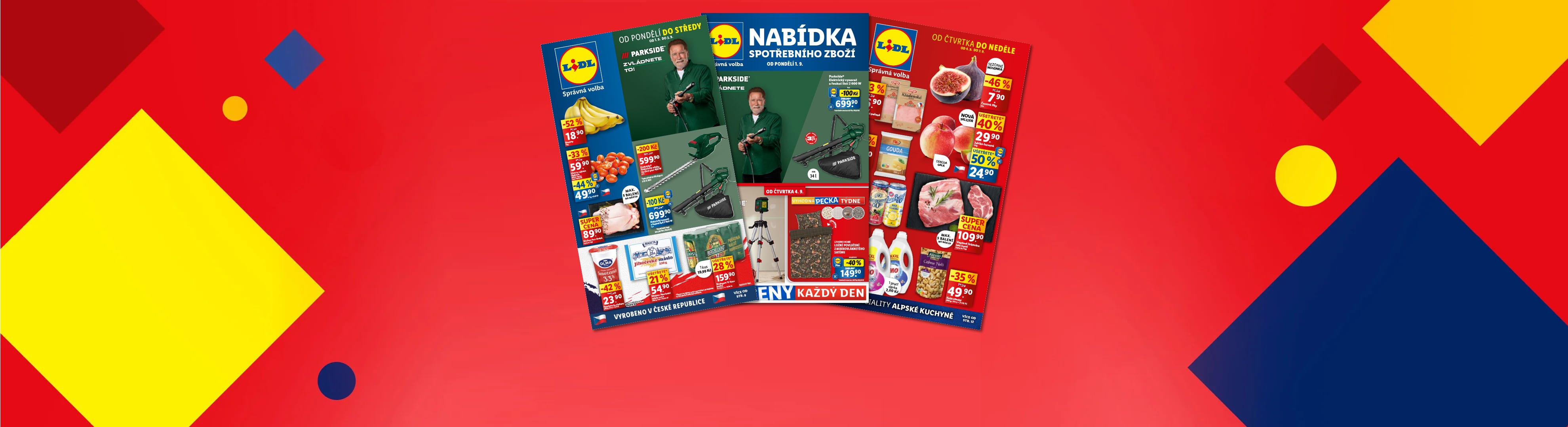 Lidl letáky s nabídkou potravin a nářadí Parkside.