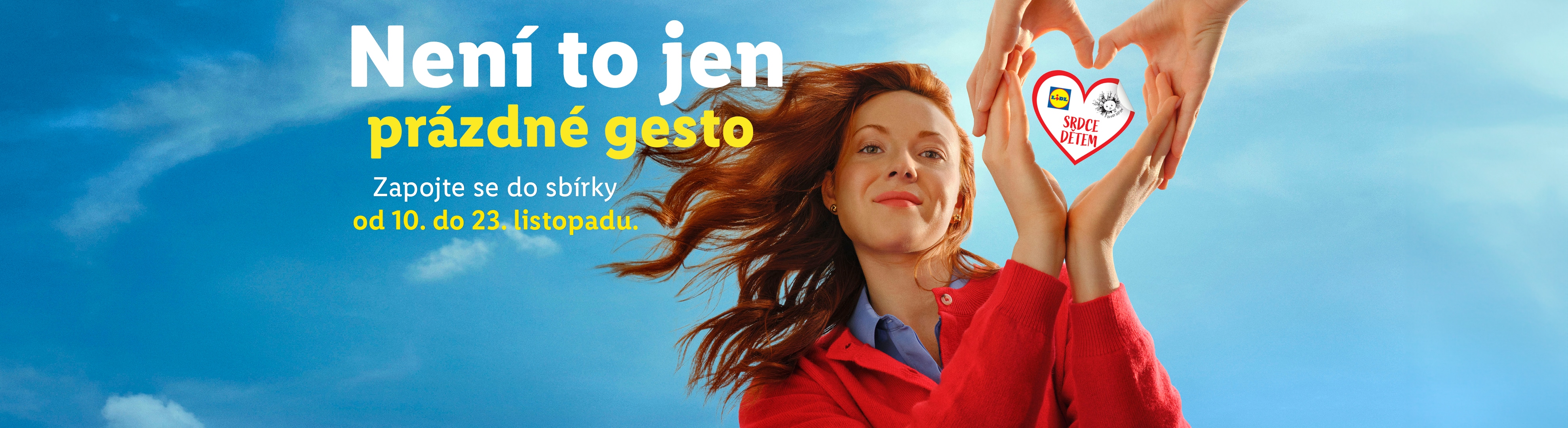 Žena s rukama tvořícími srdce, s logem Lidl a textem 'Není to jen prázdné gesto'.