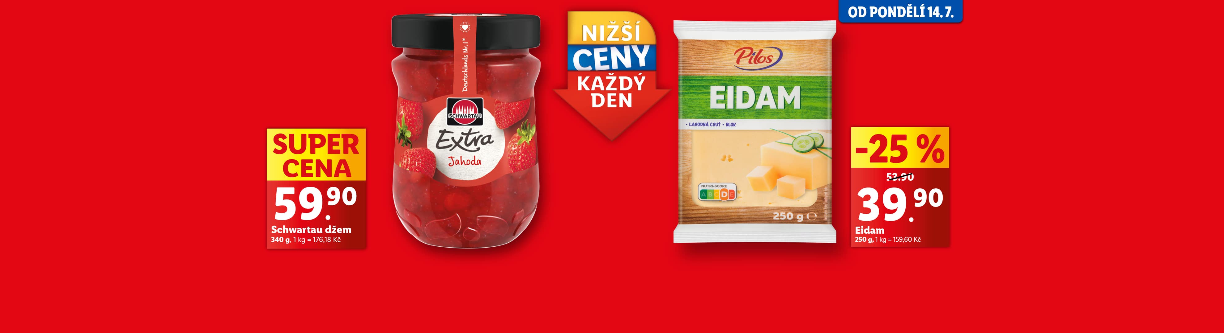 Akční nabídka džemu Schwartau Extra Jahoda za 59,90 Kč.