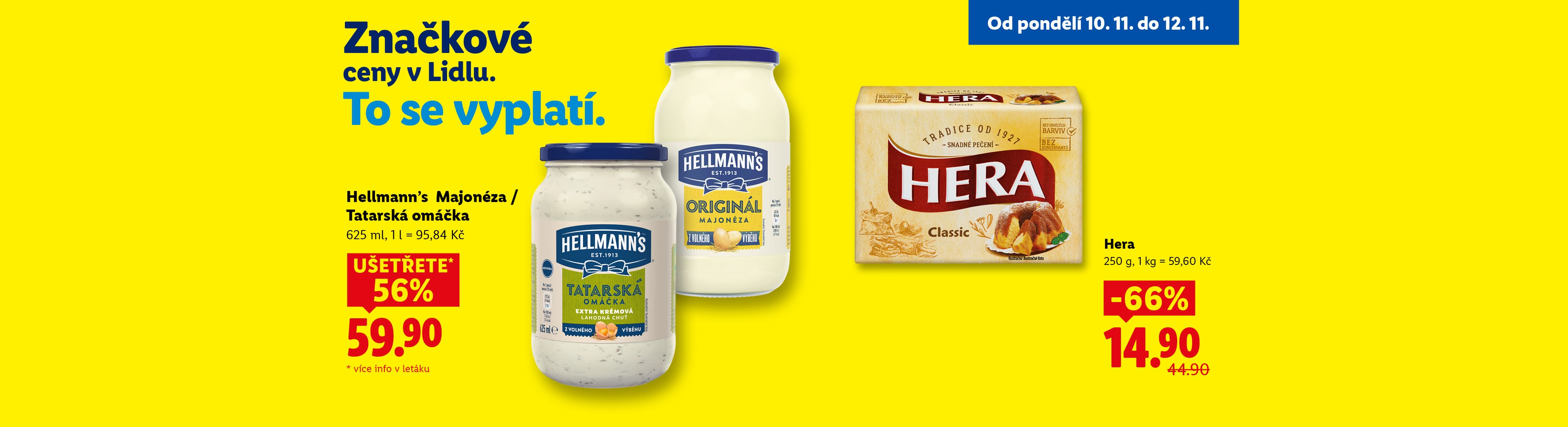 Reklama na Hellmann's majonézu/tatarskou omáčku a Heru s výraznými slevami.