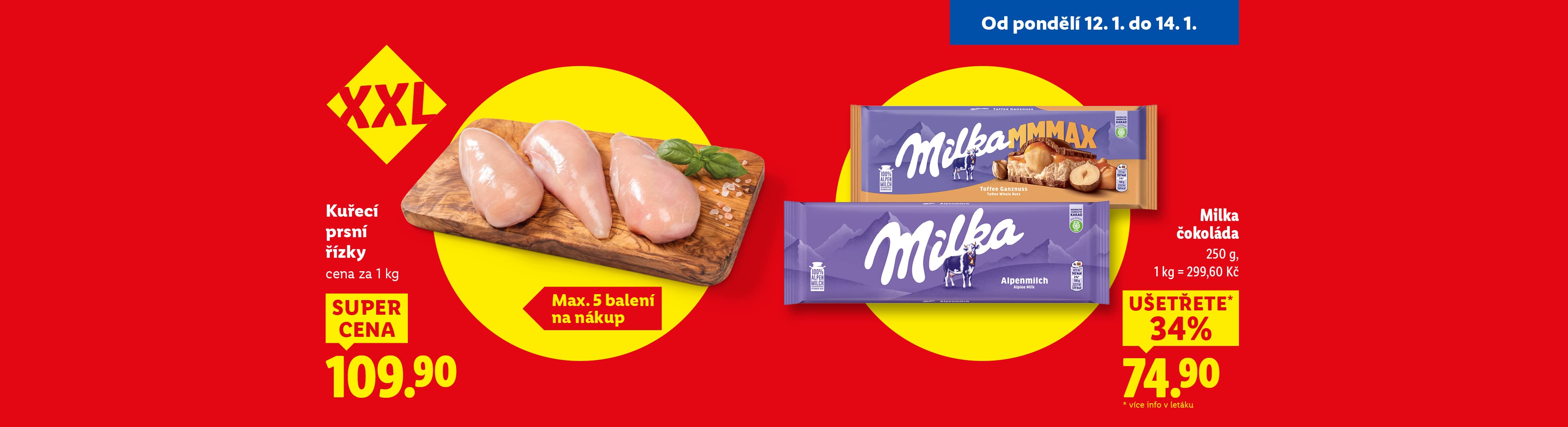 Kuřecí prsní řízky a čokoláda Milka v akci.