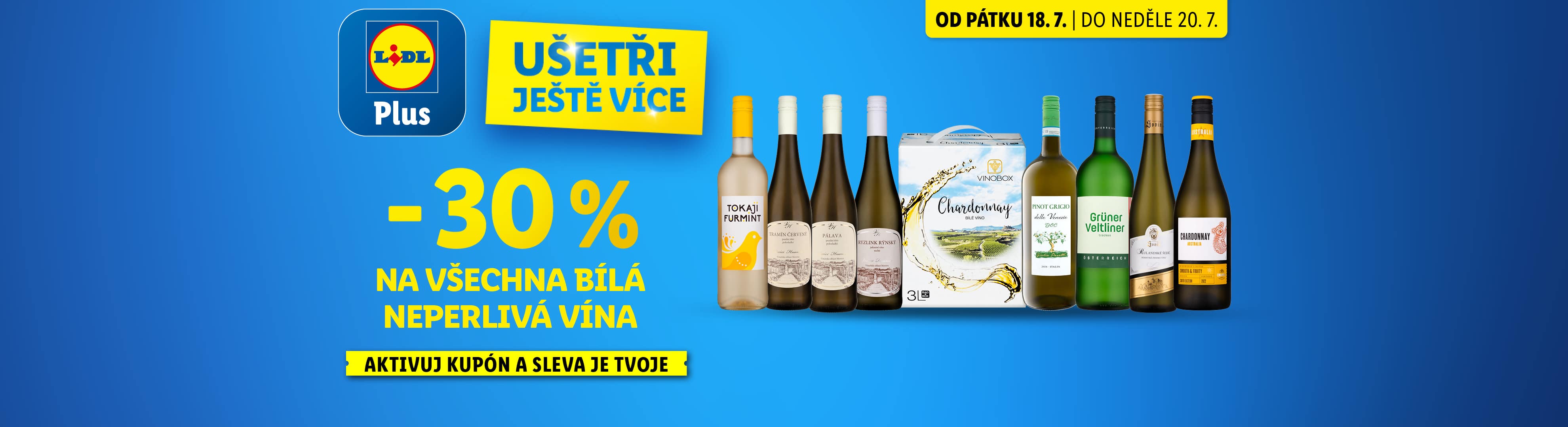 Sleva 30% na všechna bílá neperlivá vína Lidl Plus.