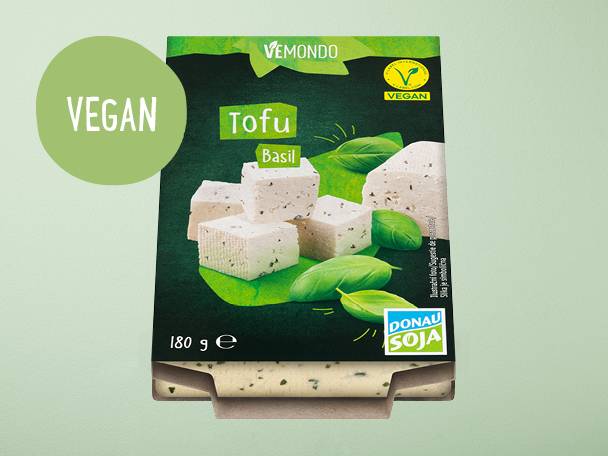 Veganský tofu s bazalkou.