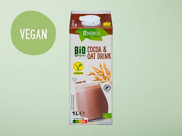 Veganský nápoj Vemondo Bio s příchutí kakaa a ovsa.
