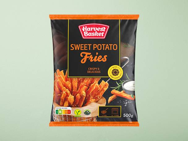 Smažené hranolky ze sladkých brambor Harvest Basket, křupavé a chutné, veganské.