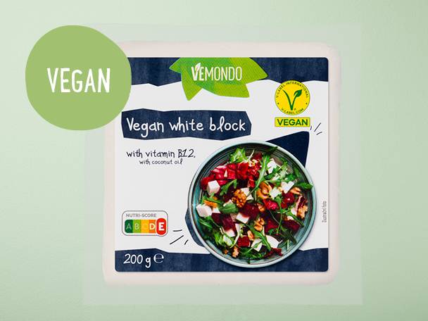 Veganský bílý sýr Vemondo s vitaminem B12 a kokosovým olejem (200 g).