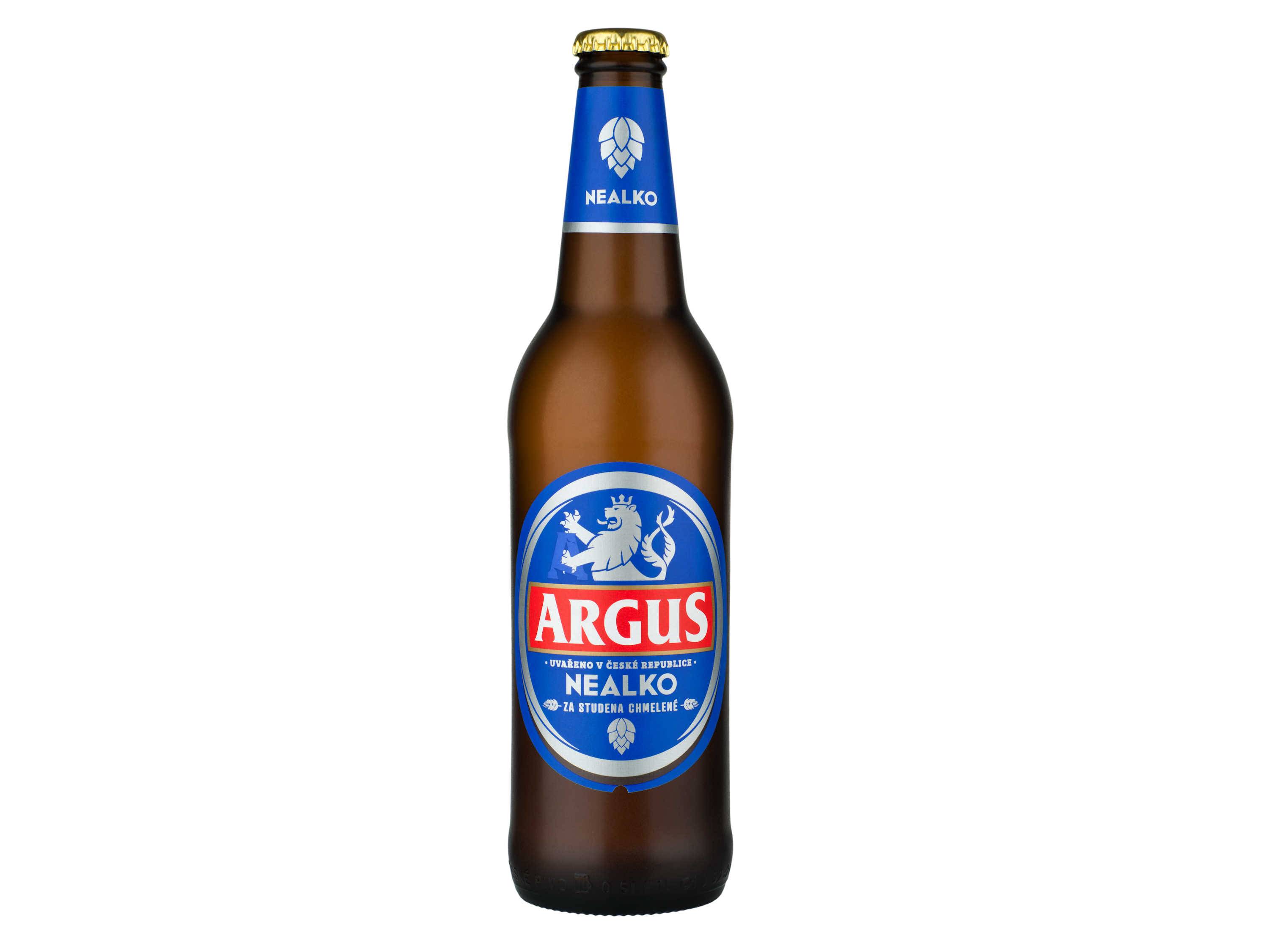 Lahvička Nealko Argus piva.