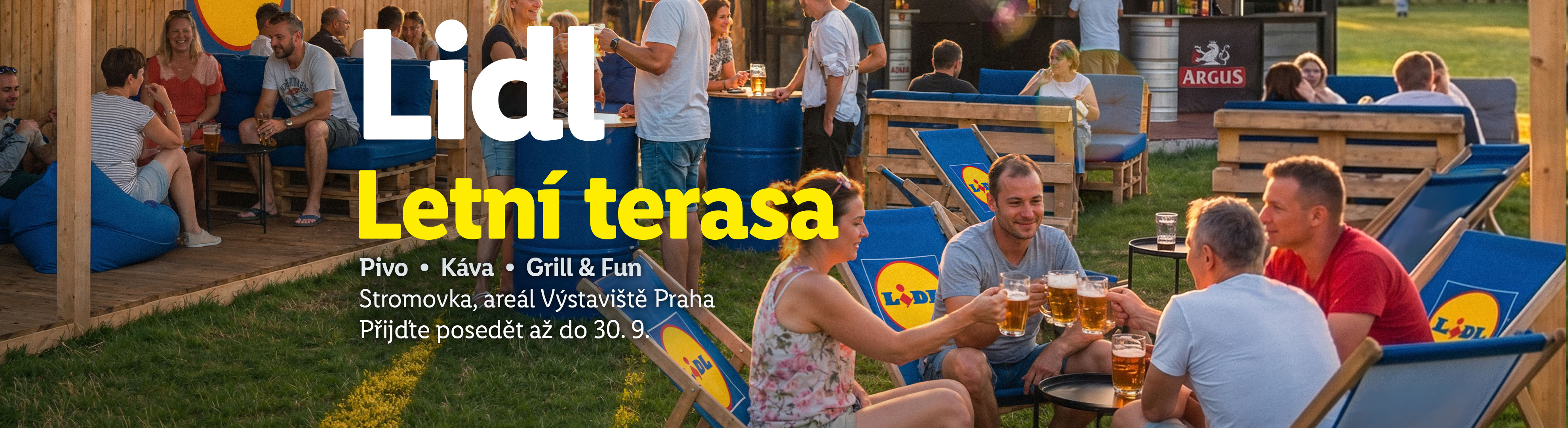 Lidl letní terasa s pivem, kávou a grilem v Praze, otevřeno do 30. 9.