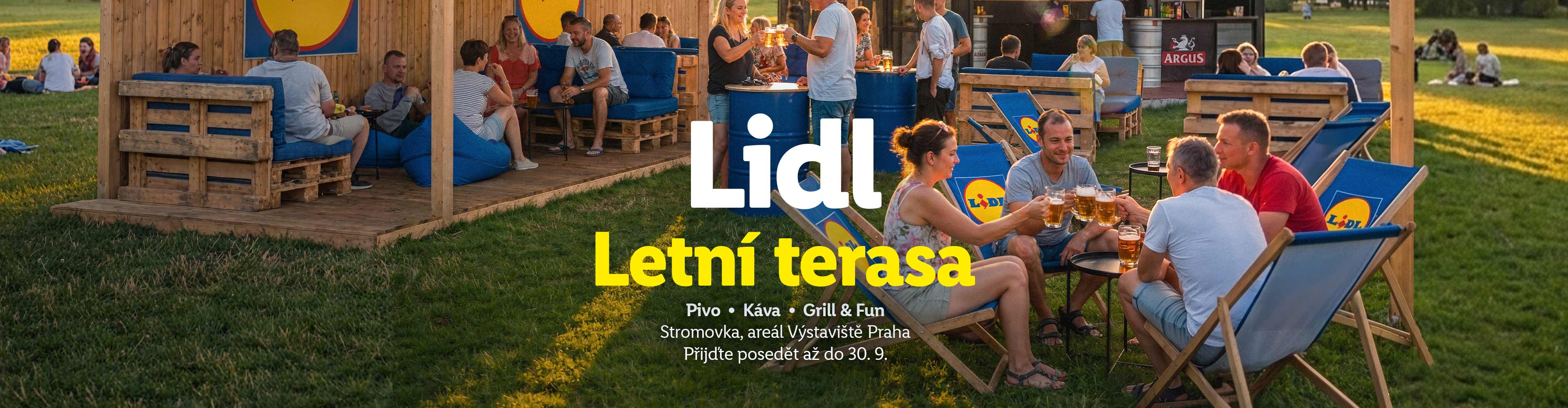 Lidl Letní terasa nabízí pivo, kávu, gril a zábavu ve Stromovce, Výstaviště Praha, do 30. 9.