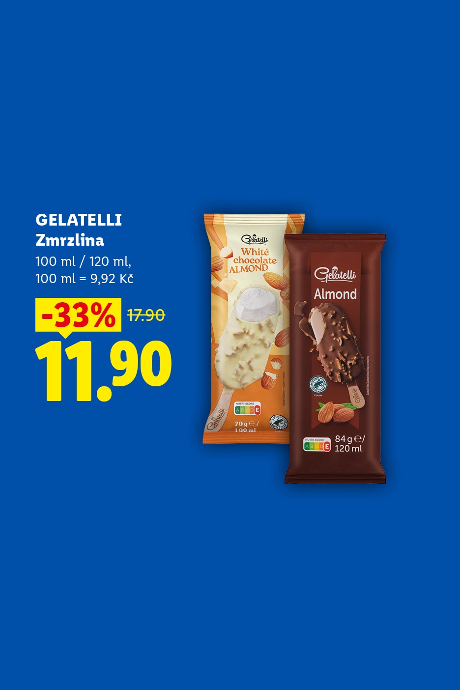 Zmrzliny s mandlemi a bílou čokoládou ve slevě za 11,90 Kč.