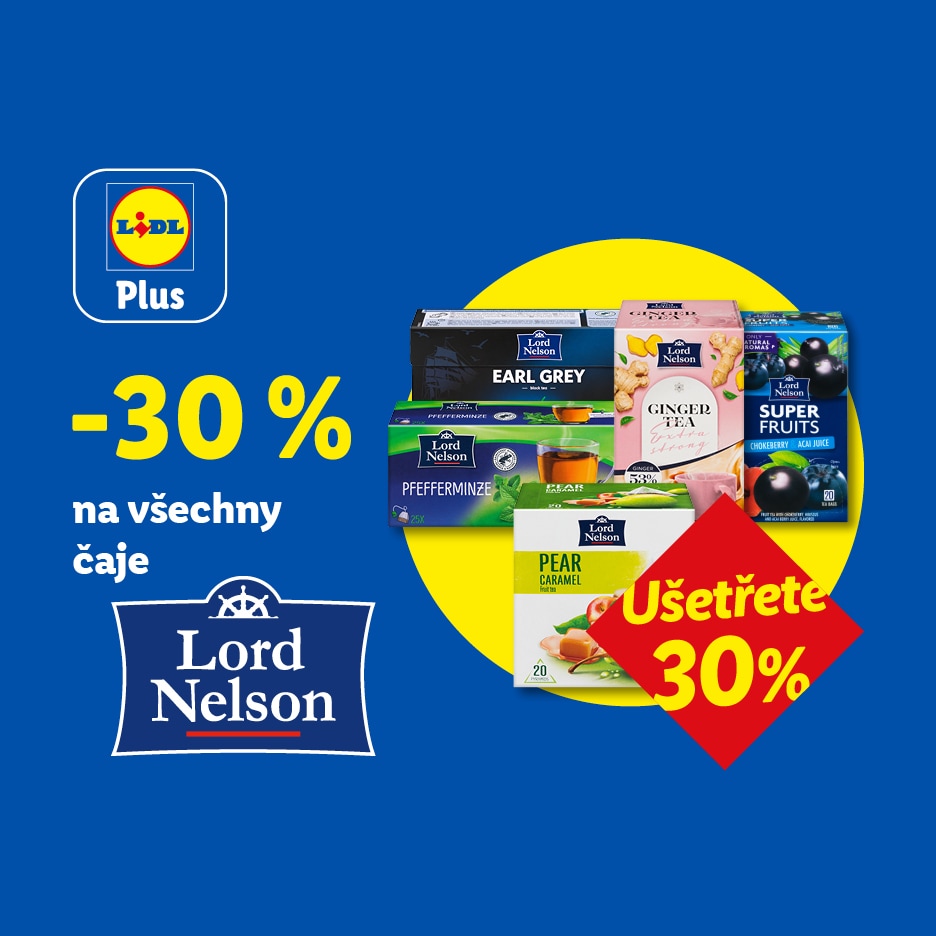 Lidl Plus: Sleva 30 % na čaje Lord Nelson, včetně Earl Grey, zázvorového a ovocného.