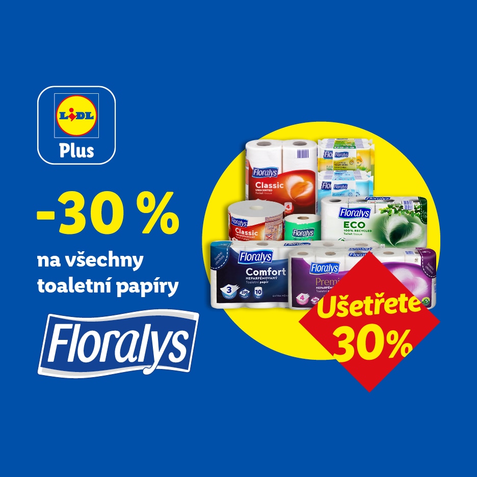 Lidl Plus: Sleva 30 % na všechny toaletní papíry Floralys.