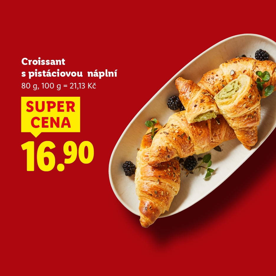 Croissant s pistáciovou náplní za super cenu 16,90 Kč.