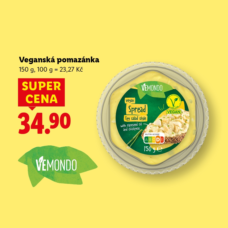 Vemondo veganská pomazánka ve stylu vaječného salátu, 150g, za akční cenu 34,90 Kč.