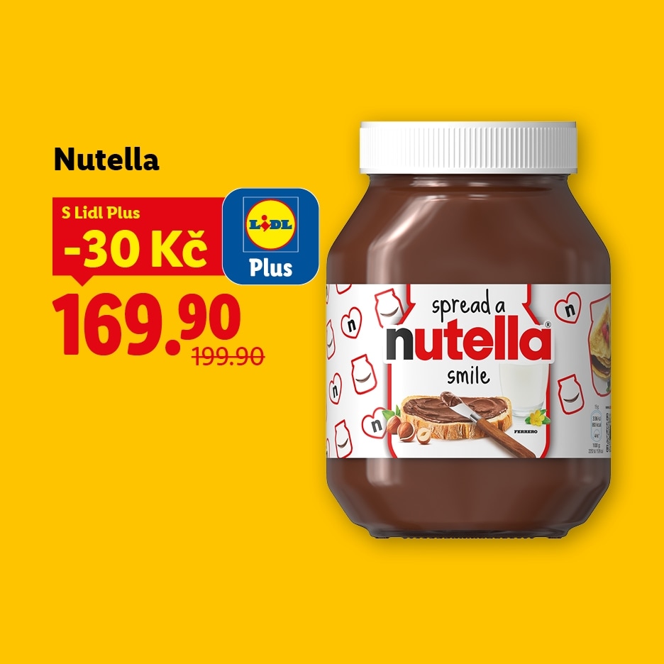 Sklenice čokoládové pomazánky s cenovkou 169,90 Kč, původně 199,90 Kč, se slevou 30 Kč.