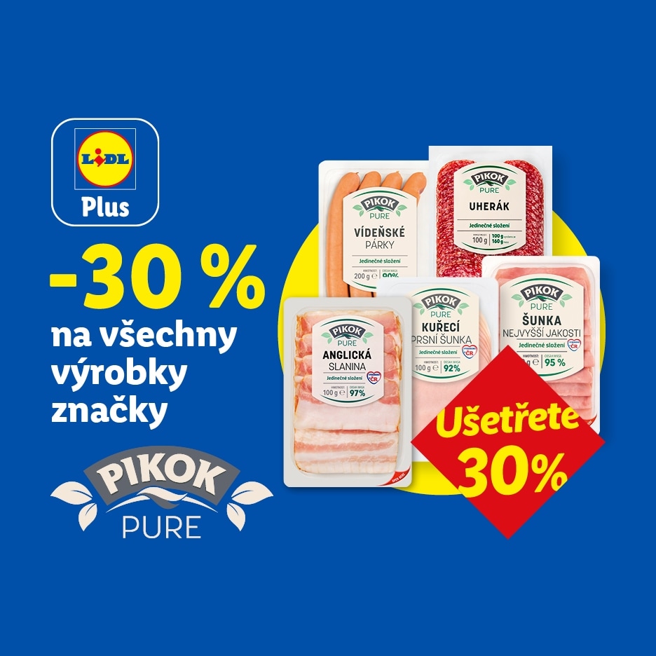 Reklama na uzeniny s 30% slevou na všechny výrobky značky.