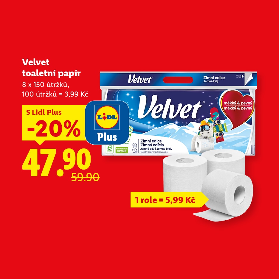 Toaletní papír s vánočním motivem, 8 rolí, se slevou 20 % za 47,90 Kč.