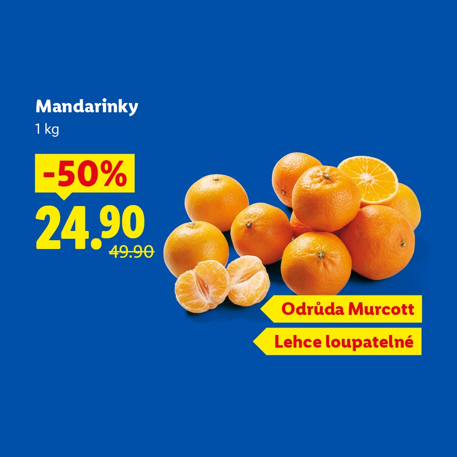 Mandarinky Murcott, 1 kg, se slevou 50 % za 24.90 (původně 49.90), snadno loupatelné.