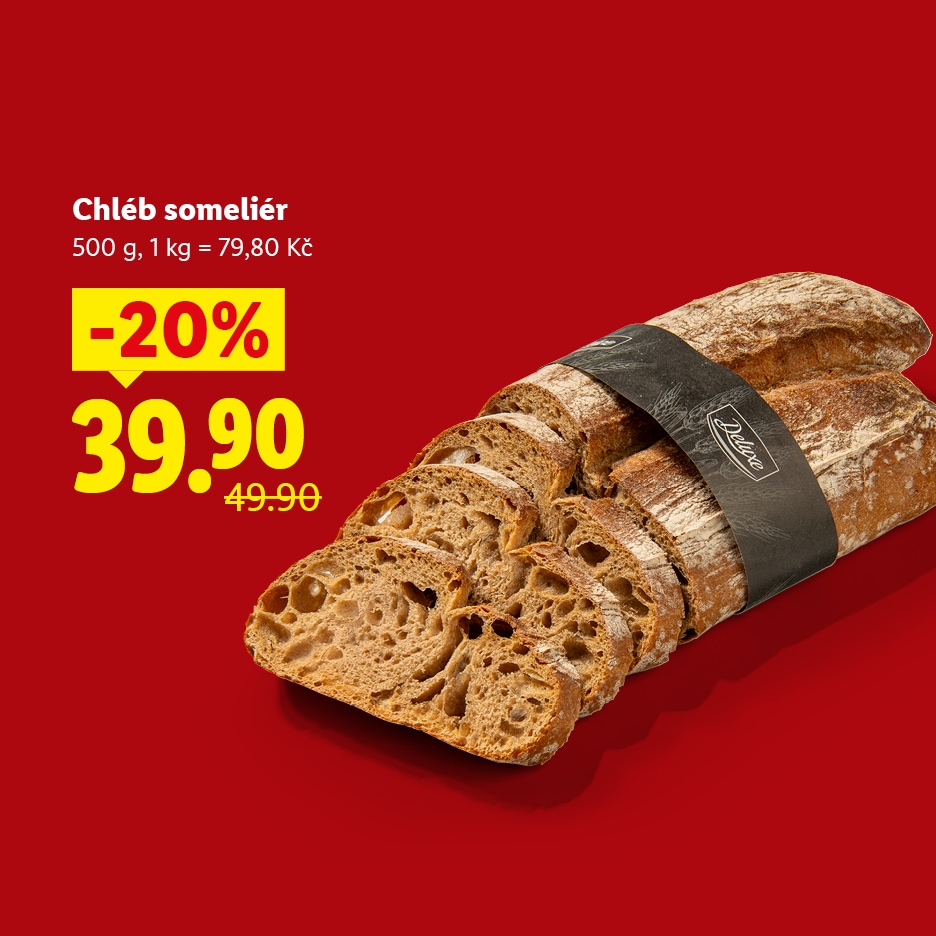 Krájený chléb someliér s 20% slevou, nyní za 39,90 Kč.