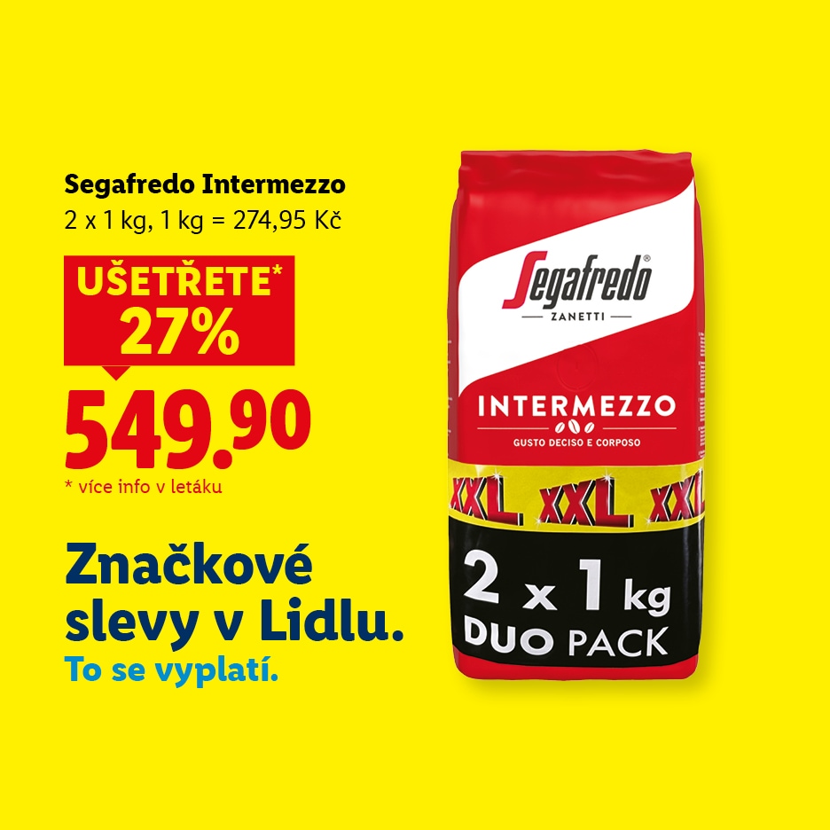 Balení kávy 2x1 kg s cenou 549,90 Kč a slevou 27 %.