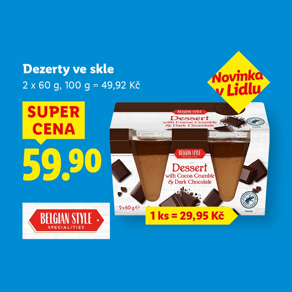 Dva čokoládové dezerty ve skle, novinka v Lidlu, za super cenu 59,90 Kč.