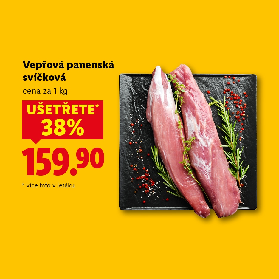 Vepřová panenská svíčková za 159.90 Kč, ušetříte 38%.