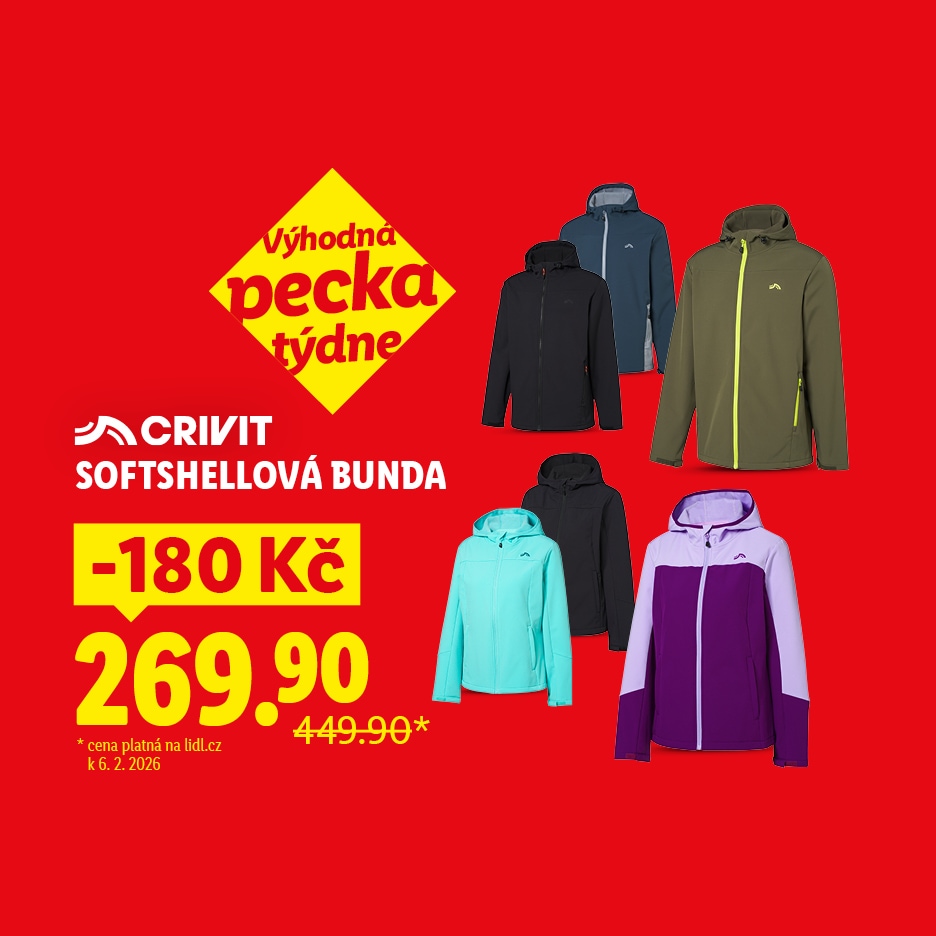 Reklama na softshellové bundy v různých barvách se slevou 180 Kč, nyní za 269.90 Kč.