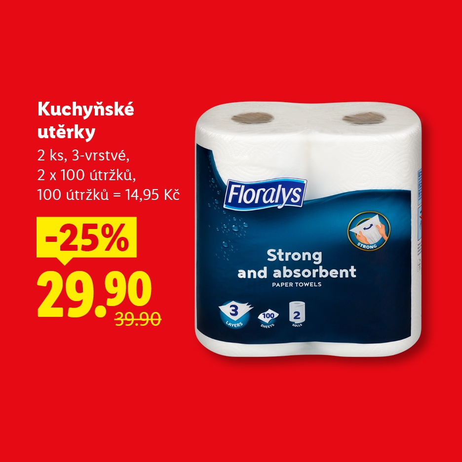 Kuchyňské utěrky se slevou 25 % za 29,90 Kč.